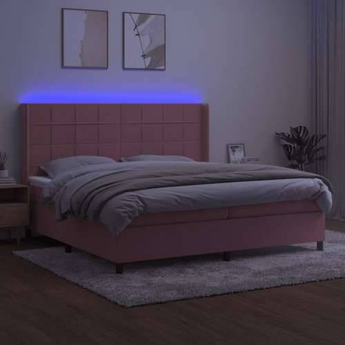 Krevet box spring s madracem LED ružičasti 200x200cm baršunasti - Ružičasta 200 x 200 cm Blok s kvadratima Cijena