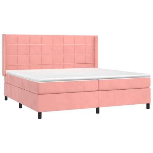 Krevet box spring s madracem LED ružičasti 200x200cm baršunasti - Ružičasta 200 x 200 cm Blok s kvadratima Cijena