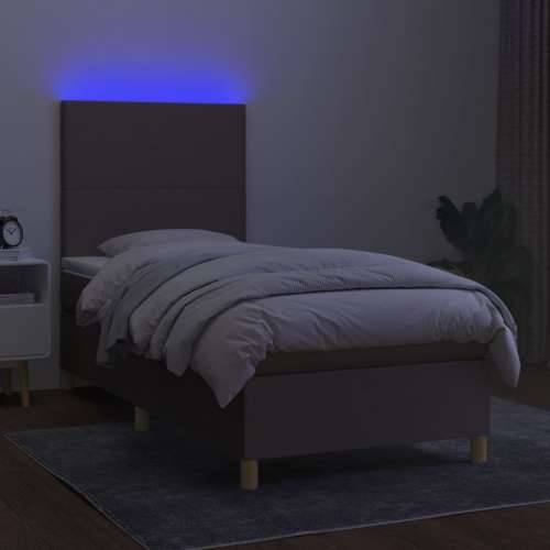Krevet box spring s madracem LED smeđesivi 90x190 cm tkanina - Sivo-smeđa 90 x 190 cm Gladak dizajn Cijena