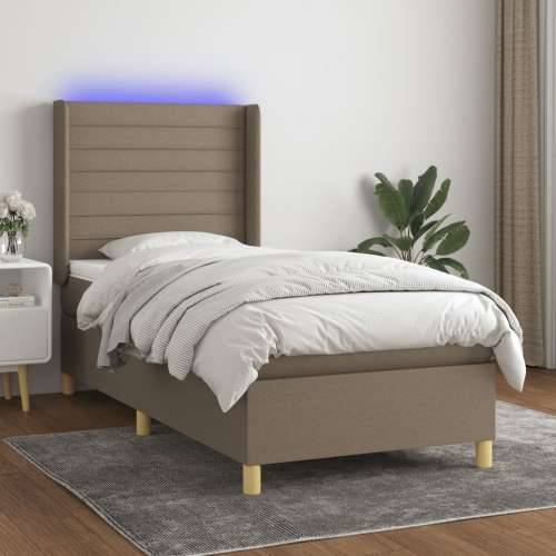 Krevet box spring s madracem LED smeđesivi 90x190 cm tkanina - Sivo-smeđa 90 x 190 cm vodoravne pruge Cijena