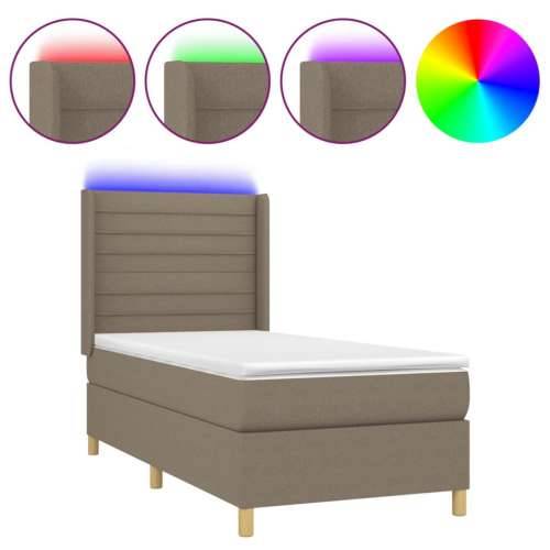 Krevet box spring s madracem LED smeđesivi 90x190 cm tkanina - Sivo-smeđa 90 x 190 cm vodoravne pruge Cijena
