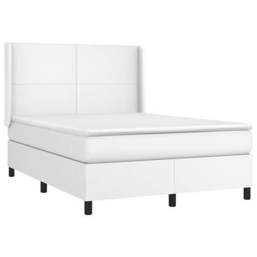 Krevet s oprugama i madracem bijeli 140x190 cm od umjetne kože - Bijela 140 x 190 cm Gladak dizajn Cijena