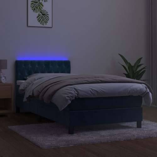 Krevet box spring s madracem LED tamnoplavi 100x200 cm baršun - Tamno plava 100 x 200 cm Dizajn s gumbima Cijena