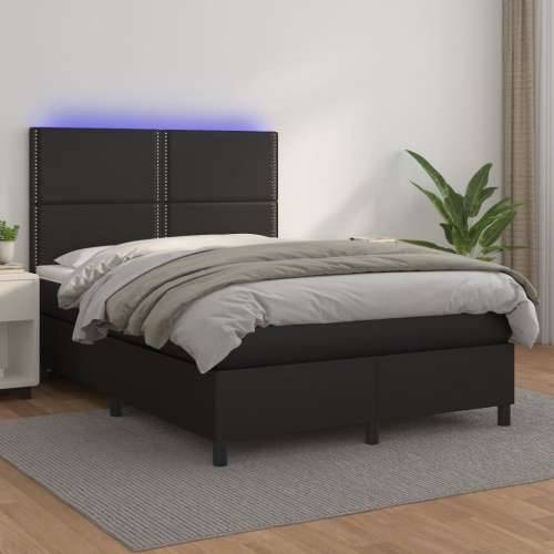 Krevet box spring s madracem LED crni 140x200cm od umjetne kože Cijena
