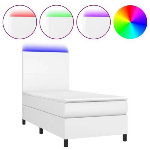 Krevet box spring s madracem LED bijeli 80x200 cm umjetna koža - Bijela 80 x 200 cm Gladak dizajn Cijena