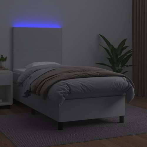 Krevet box spring s madracem LED bijeli 80x200 cm umjetna koža - Bijela 80 x 200 cm Gladak dizajn Cijena