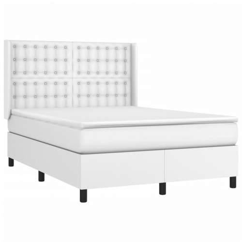 Krevet box spring s madracem LED bijeli 140x200 cm umjetna koža - Bijela 140 x 200 cm gumbi Cijena