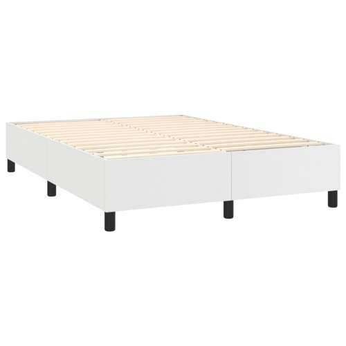 Krevet box spring s madracem LED bijeli 140x200 cm umjetna koža - Bijela 140 x 200 cm gumbi Cijena