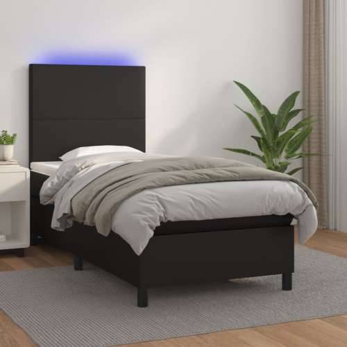 Krevet box spring s madracem LED crni 100x200cm od umjetne kože - Crna 100 x 200 cm Gladak dizajn Cijena