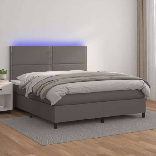 Krevet box spring s madracem LED sivi 140x190cm od umjetne kože - Siva 140 x 190 cm Obično s čavlima Cijena