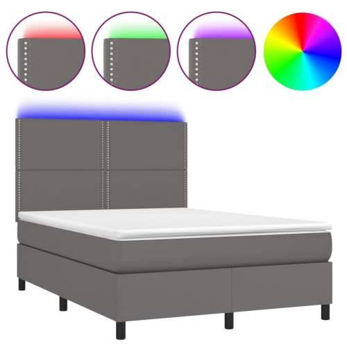 Krevet box spring s madracem LED sivi 140x190cm od umjetne kože - Siva 140 x 190 cm Obično s čavlima Cijena