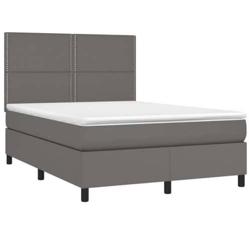 Krevet box spring s madracem LED sivi 140x190cm od umjetne kože - Siva 140 x 190 cm Obično s čavlima Cijena