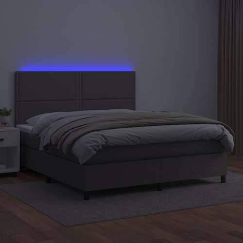 Krevet box spring s madracem LED sivi 140x190cm od umjetne kože - Siva 140 x 190 cm Obično s čavlima Cijena