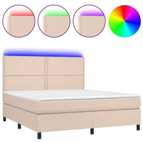 Krevet box spring madrac LED cappuccino 160x200cm umjetna koža Cijena