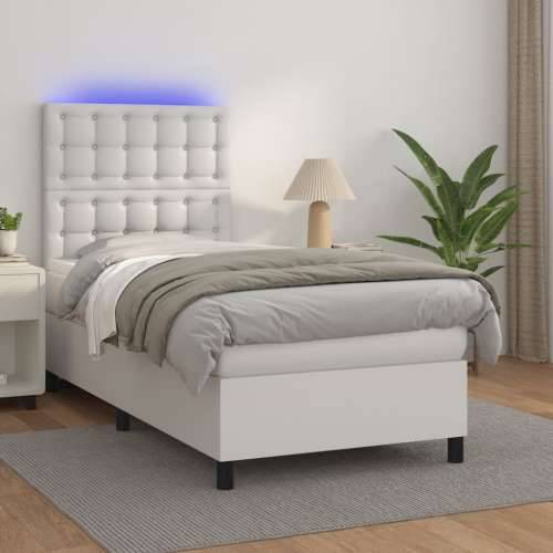 Krevet box spring s madracem LED bijeli 80x200 cm umjetna koža - Bijela 80 x 200 cm gumbi Cijena