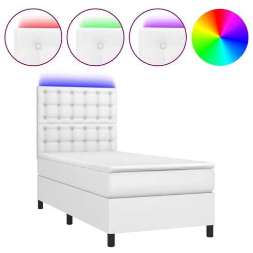 Krevet box spring s madracem LED bijeli 80x200 cm umjetna koža - Bijela 80 x 200 cm gumbi Cijena