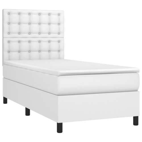 Krevet box spring s madracem LED bijeli 80x200 cm umjetna koža - Bijela 80 x 200 cm gumbi Cijena