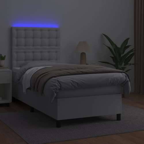Krevet box spring s madracem LED bijeli 80x200 cm umjetna koža - Bijela 80 x 200 cm gumbi Cijena