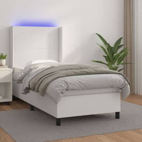 Krevet box spring s madracem LED bijeli 80x200 cm umjetna koža - Bijela 80 x 200 cm Gladak dizajn Cijena