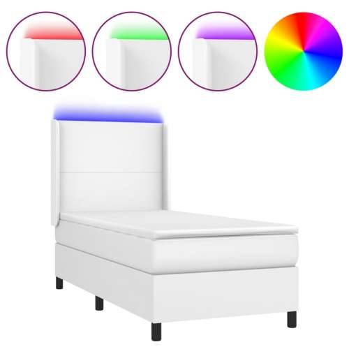 Krevet box spring s madracem LED bijeli 80x200 cm umjetna koža - Bijela 80 x 200 cm Gladak dizajn Cijena