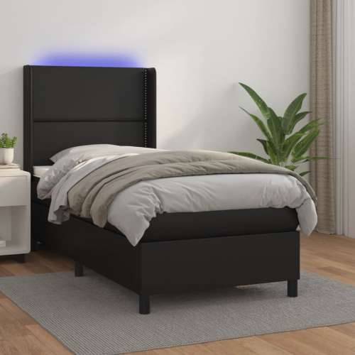 Krevet box spring s madracem LED crni 100x200cm od umjetne kože - Crna 100 x 200 cm Obično s čavlima Cijena