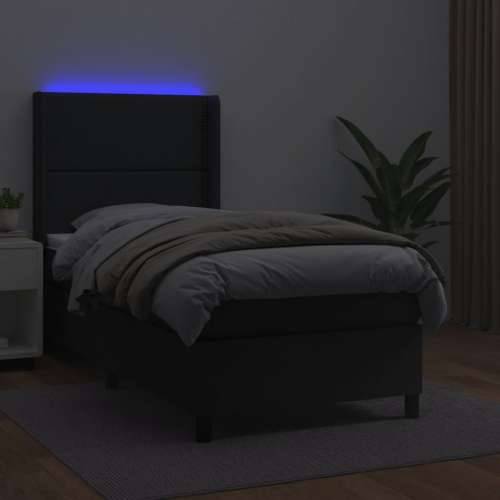 Krevet box spring s madracem LED crni 100x200cm od umjetne kože - Crna 100 x 200 cm Obično s čavlima Cijena