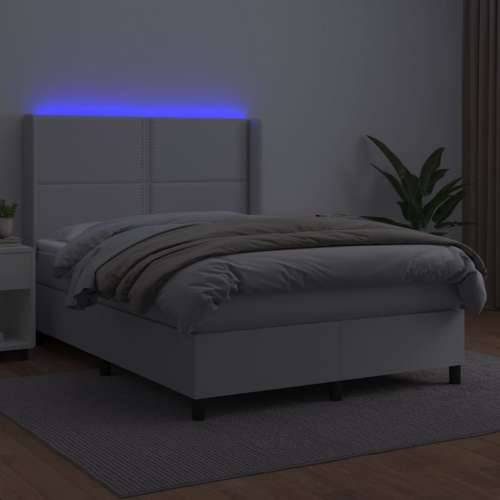Krevet box spring s madracem LED bijeli 140x190 cm umjetna koža - Bijela 140 x 190 cm Obično s čavlima Cijena