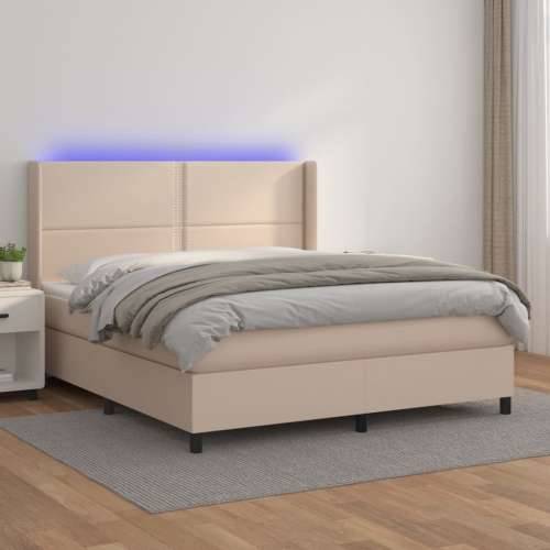 Krevet box spring madrac LED cappuccino 160x200cm umjetna koža Cijena