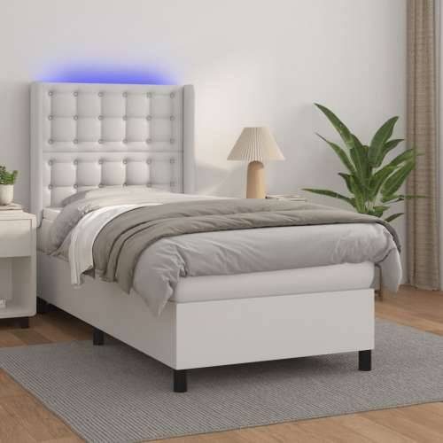 Krevet box spring s madracem LED bijeli 80x200 cm umjetna koža  - Bijela 80 x 200 cm gumbi Cijena