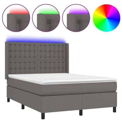 Krevet box spring s madracem LED sivi 140x190cm od umjetne kože - Siva 140 x 190 cm gumbi Cijena