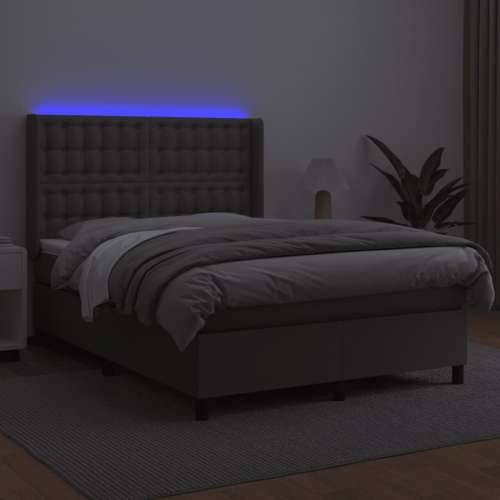 Krevet box spring s madracem LED sivi 140x190cm od umjetne kože - Siva 140 x 190 cm gumbi Cijena