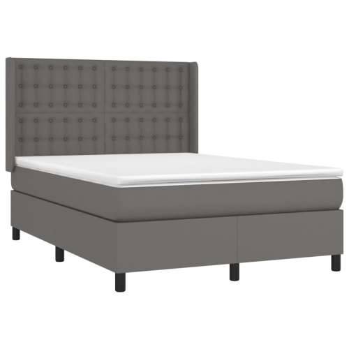 Krevet box spring s madracem LED sivi 140x190cm od umjetne kože - Siva 140 x 190 cm gumbi Cijena
