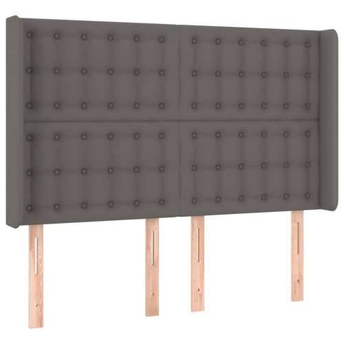 Krevet box spring s madracem LED sivi 140x190cm od umjetne kože - Siva 140 x 190 cm gumbi Cijena