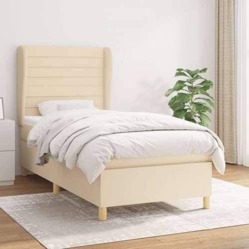 Krevet s oprugama i madracem krem 90 x 190 cm od tkanine - Krema 90 x 190 cm vodoravne pruge Cijena
