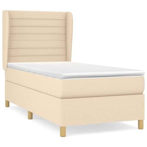 Krevet s oprugama i madracem krem 90 x 190 cm od tkanine - Krema 90 x 190 cm vodoravne pruge Cijena
