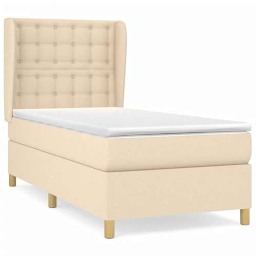 Krevet s oprugama i madracem krem 90 x 190 cm od tkanine - Krema 90 x 190 cm gumbi Cijena