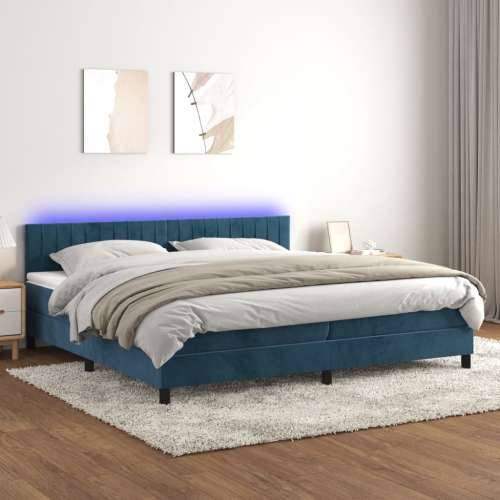 Krevet box spring s madracem LED tamnoplavi 200x200 cm baršun - Tamno plava 200 x 200 cm Okomite pruge Cijena
