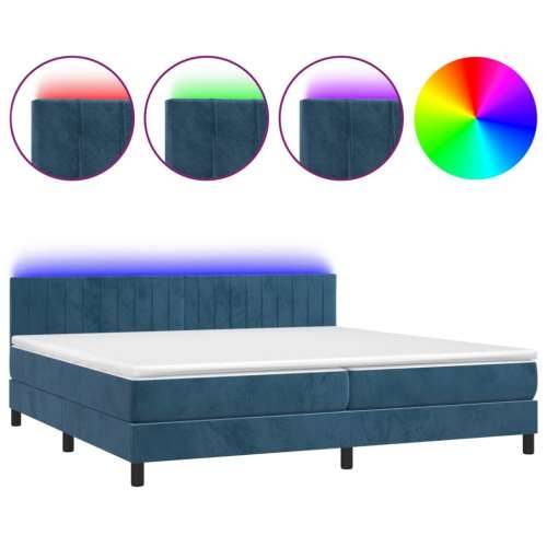 Krevet box spring s madracem LED tamnoplavi 200x200 cm baršun - Tamno plava 200 x 200 cm Okomite pruge Cijena