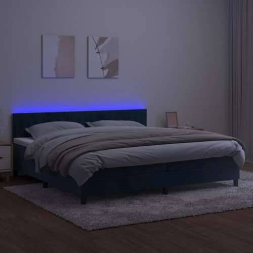 Krevet box spring s madracem LED tamnoplavi 200x200 cm baršun - Tamno plava 200 x 200 cm Okomite pruge Cijena