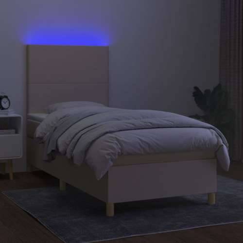 Krevet box spring s madracem LED krem 90x190 cm od tkanine - Krema 90 x 190 cm Gladak dizajn Cijena