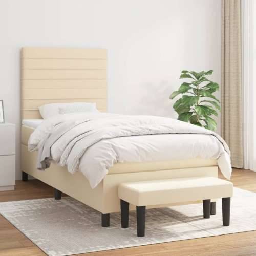 Krevet s oprugama i madracem krem 90 x 190 cm od tkanine - Krema 90 x 190 cm vodoravne pruge Cijena