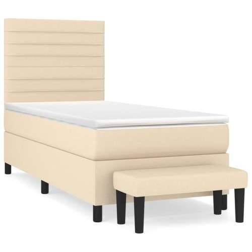 Krevet s oprugama i madracem krem 90 x 190 cm od tkanine - Krema 90 x 190 cm vodoravne pruge Cijena