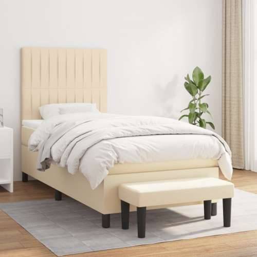 Krevet s oprugama i madracem krem 90 x 190 cm od tkanine - Krema 90 x 190 cm Okomite pruge Cijena