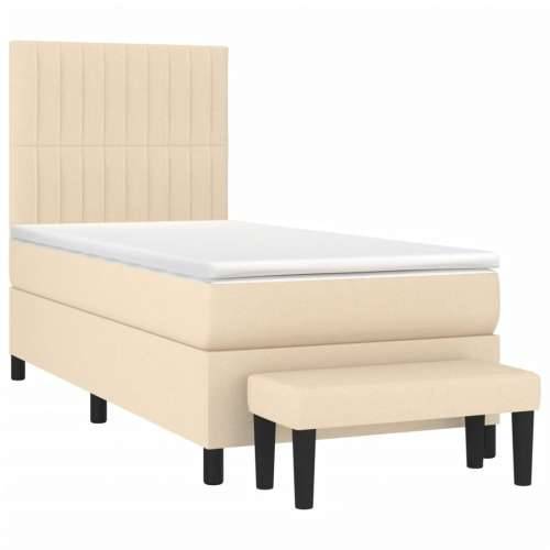 Krevet s oprugama i madracem krem 90 x 190 cm od tkanine - Krema 90 x 190 cm Okomite pruge Cijena