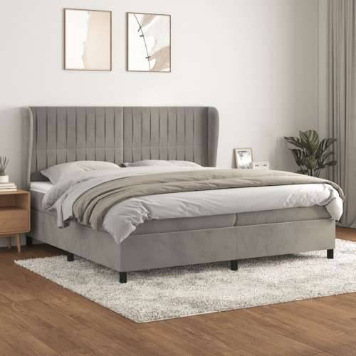 Krevet s oprugama i madracem svjetlosivi 200x200 cm baršunasti - Svjetlosiva 200 x 200 cm Okomite pruge Cijena