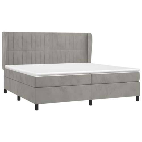 Krevet s oprugama i madracem svjetlosivi 200x200 cm baršunasti - Svjetlosiva 200 x 200 cm Okomite pruge Cijena