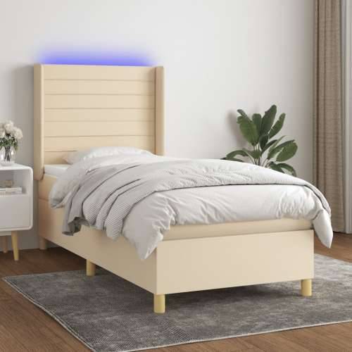 Krevet box spring s madracem LED krem 90x190 cm od tkanine - Krema 90 x 190 cm vodoravne pruge Cijena