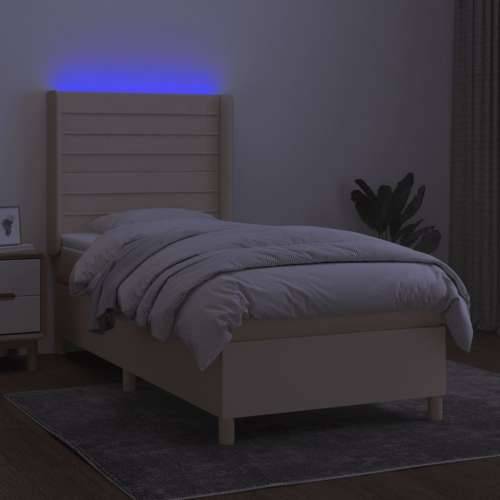 Krevet box spring s madracem LED krem 90x190 cm od tkanine - Krema 90 x 190 cm vodoravne pruge Cijena