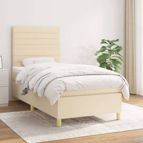 Krevet s oprugama i madracem krem 90 x 190 cm od tkanine - Krema 90 x 190 cm vodoravne pruge Cijena