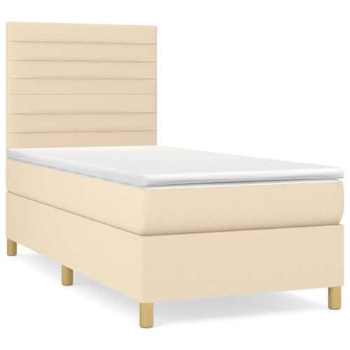 Krevet s oprugama i madracem krem 90 x 190 cm od tkanine - Krema 90 x 190 cm vodoravne pruge Cijena